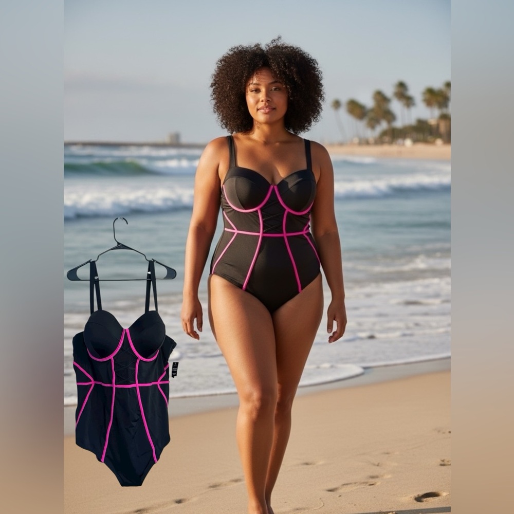6X NWT Torrid Women's Wired XO Slim Fix  Black in black w/neon pink trim